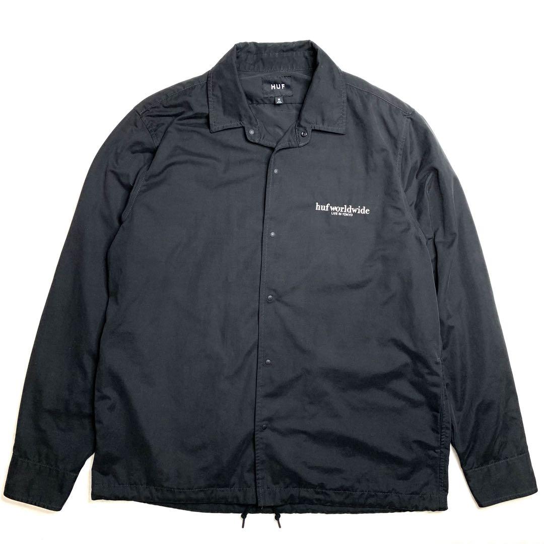 美品 HUF ハフ コーチジャケット バックプリント マットブラック