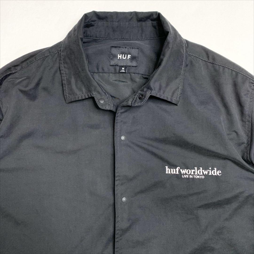 美品 HUF ハフ コーチジャケット バックプリント マットブラック