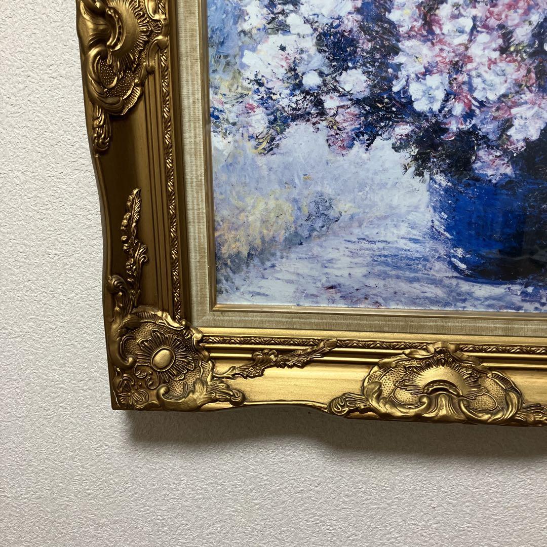 油絵 バラ 薔薇 SM モダン サイン入 額縁(白,薔薇模様)付