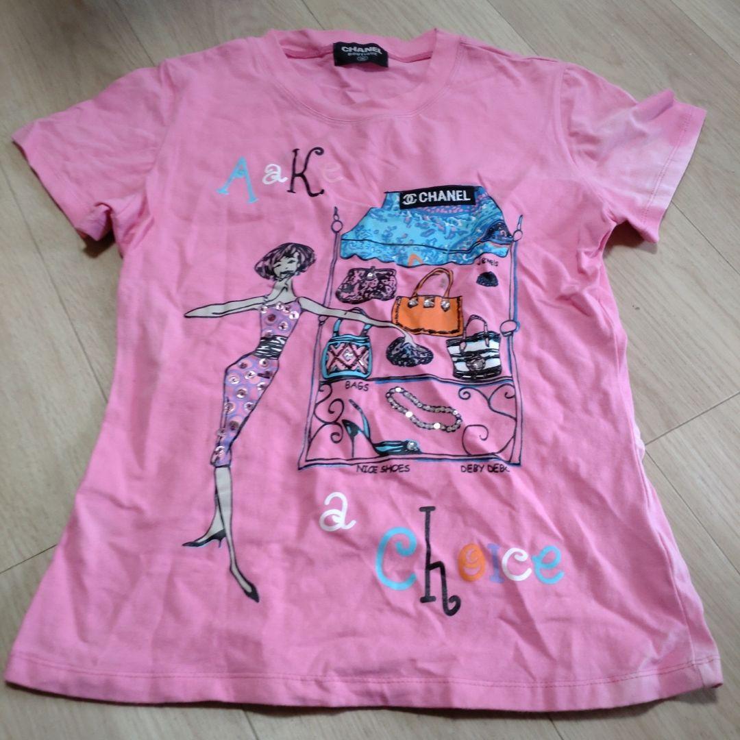 CHANEL イラスト付き ピンクTシャツ