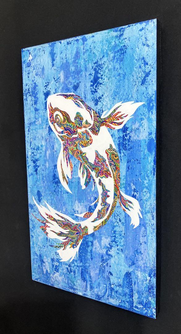 原画 鯉 M8 動物画 絵画 アクリル画 現代アート 細密画 絵画