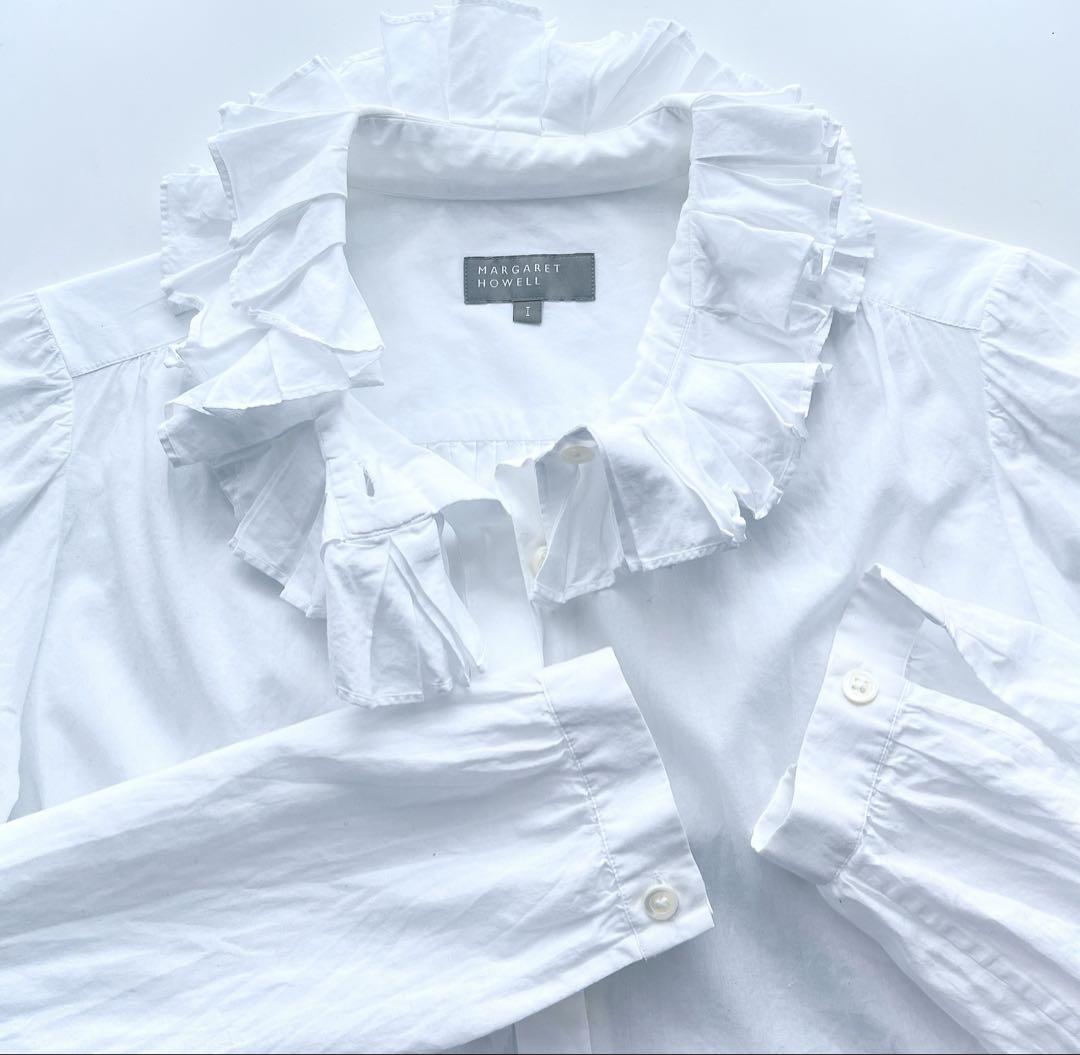 MARGARET HOWELL ラッフルカラー ブラウス 白 size I