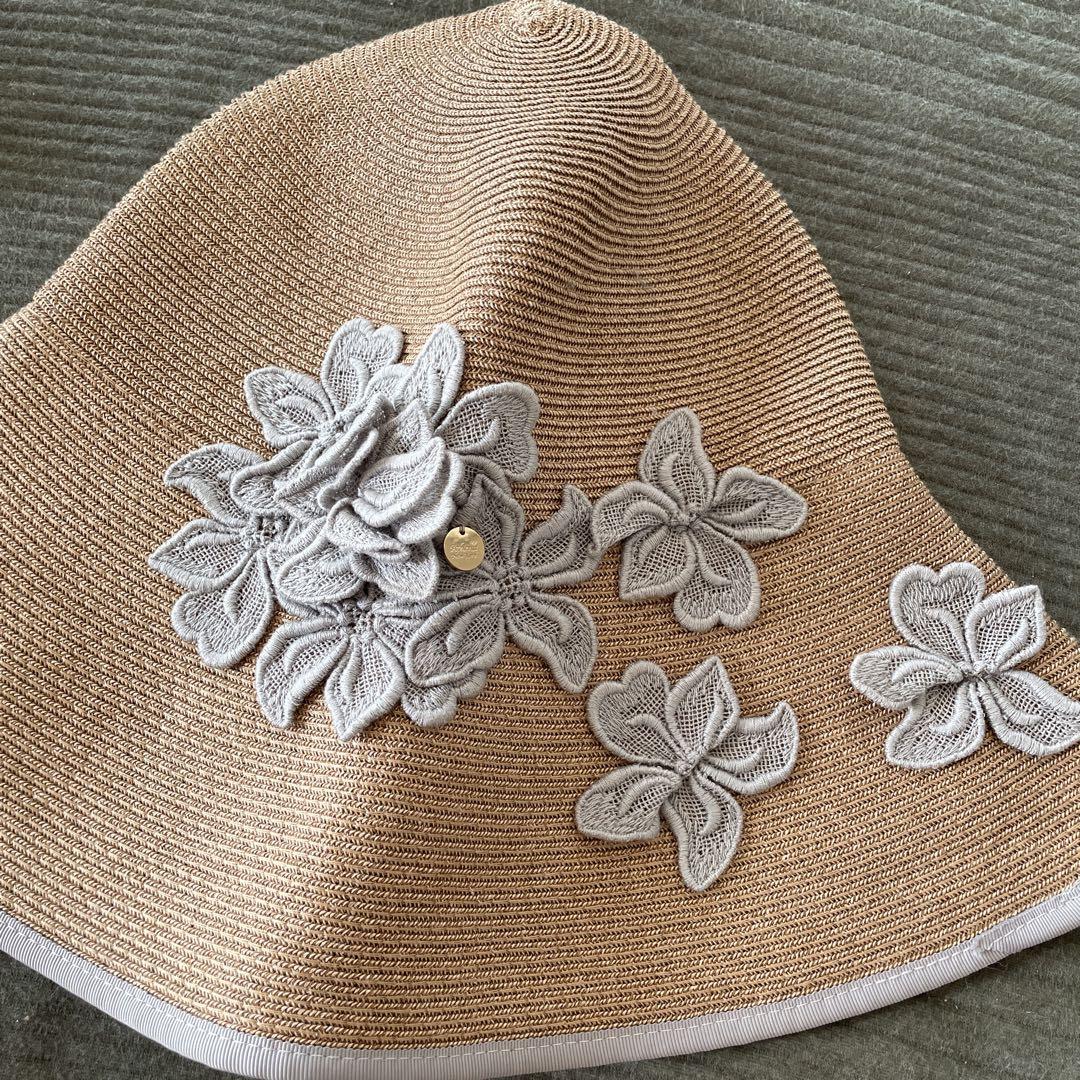 Athena New York 麦わら帽子 ベージュ 花刺繍 11,200円