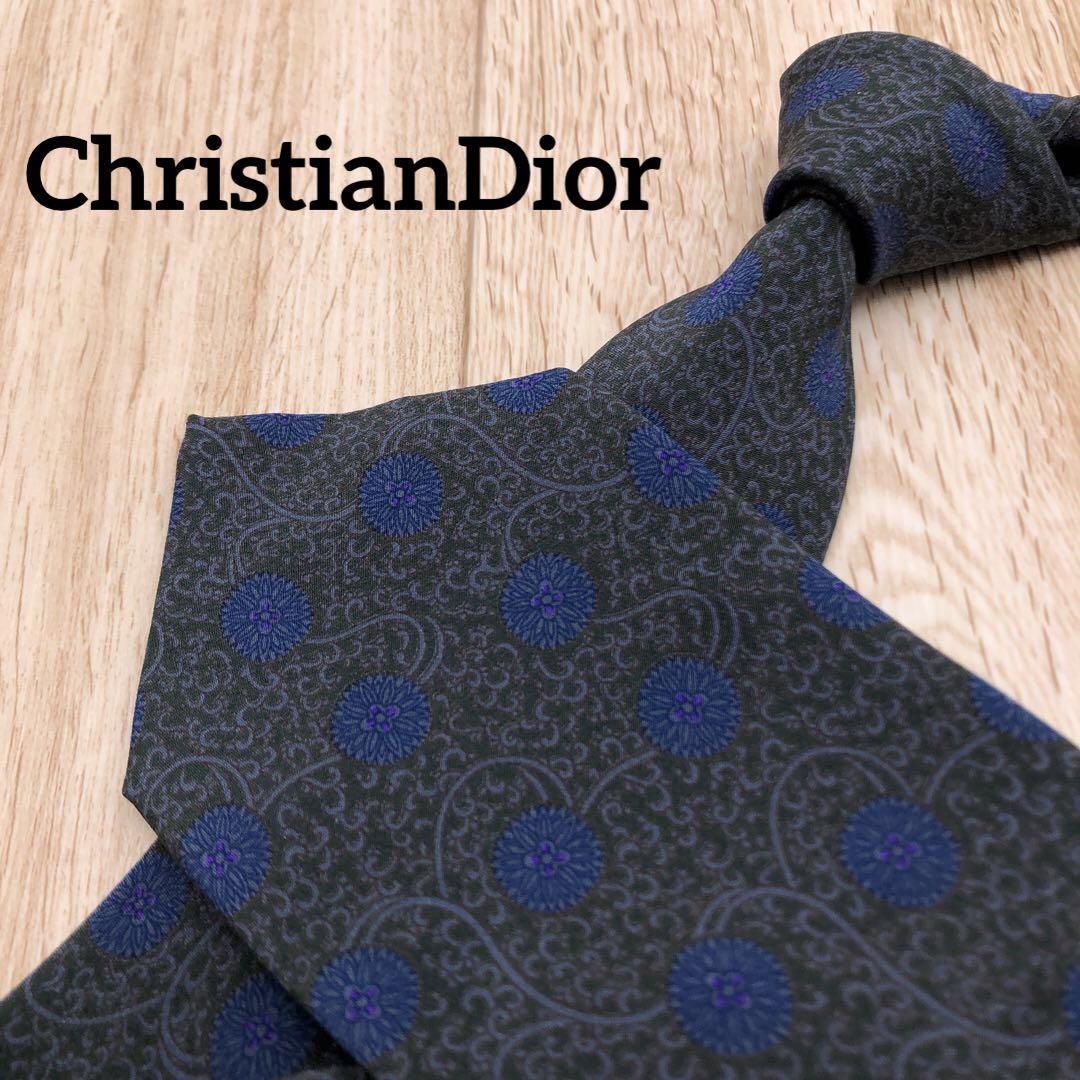 ✨極美品✨ChristianDior ネクタイ 花柄 ネイビー シルク100