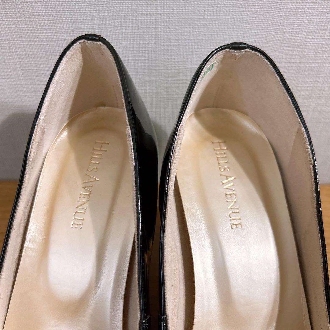 未使用級☆HILLS AVENUE エナメルパンプス 太ヒール 黒 24cm