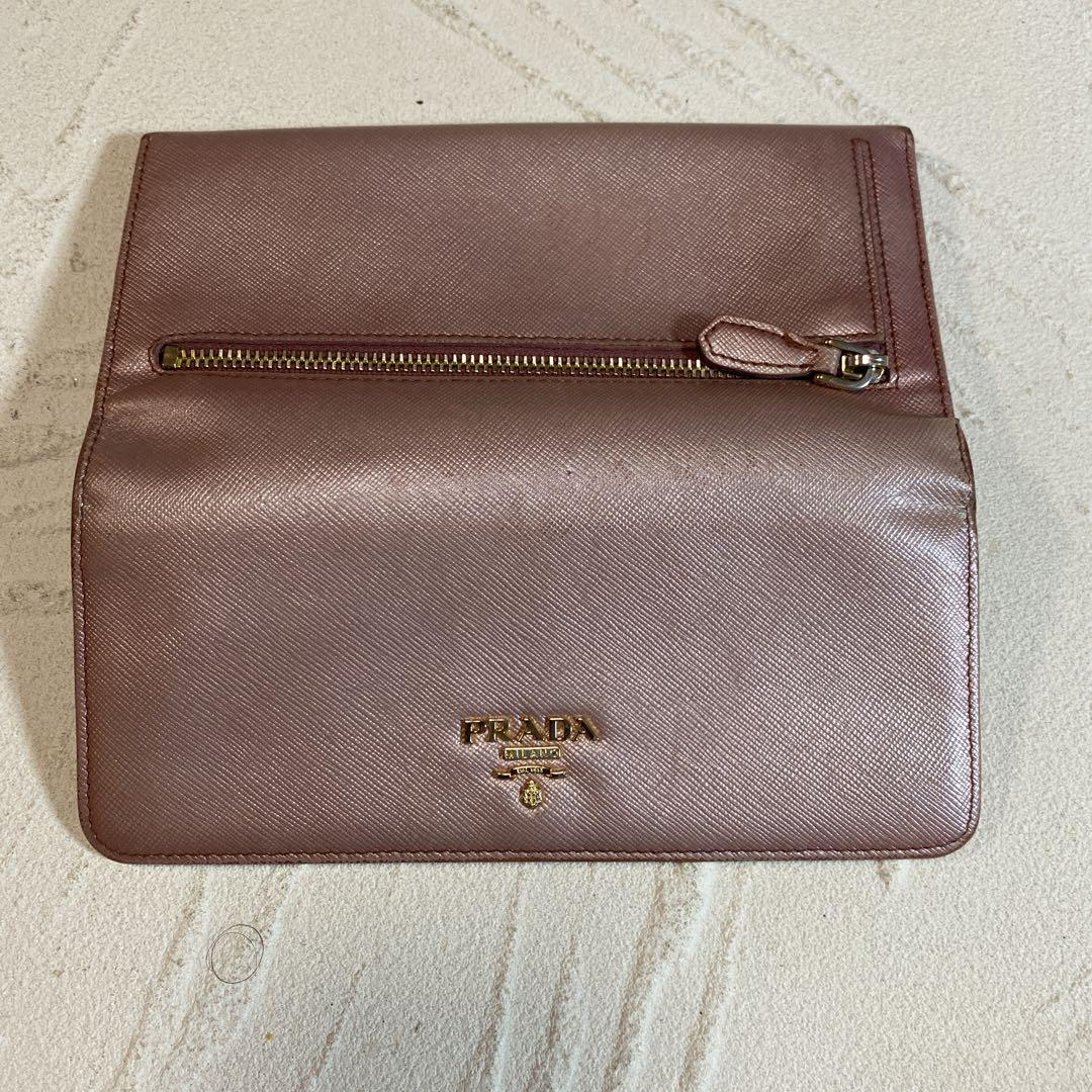 PRADA プラダ長財布　フラップ式　Wホック　サフィアーノレザー　ピンク
