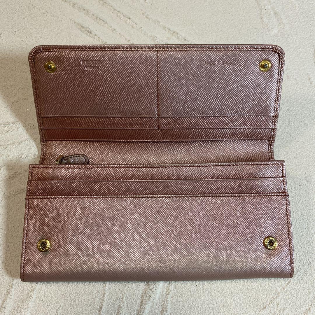 PRADA プラダ長財布　フラップ式　Wホック　サフィアーノレザー　ピンク