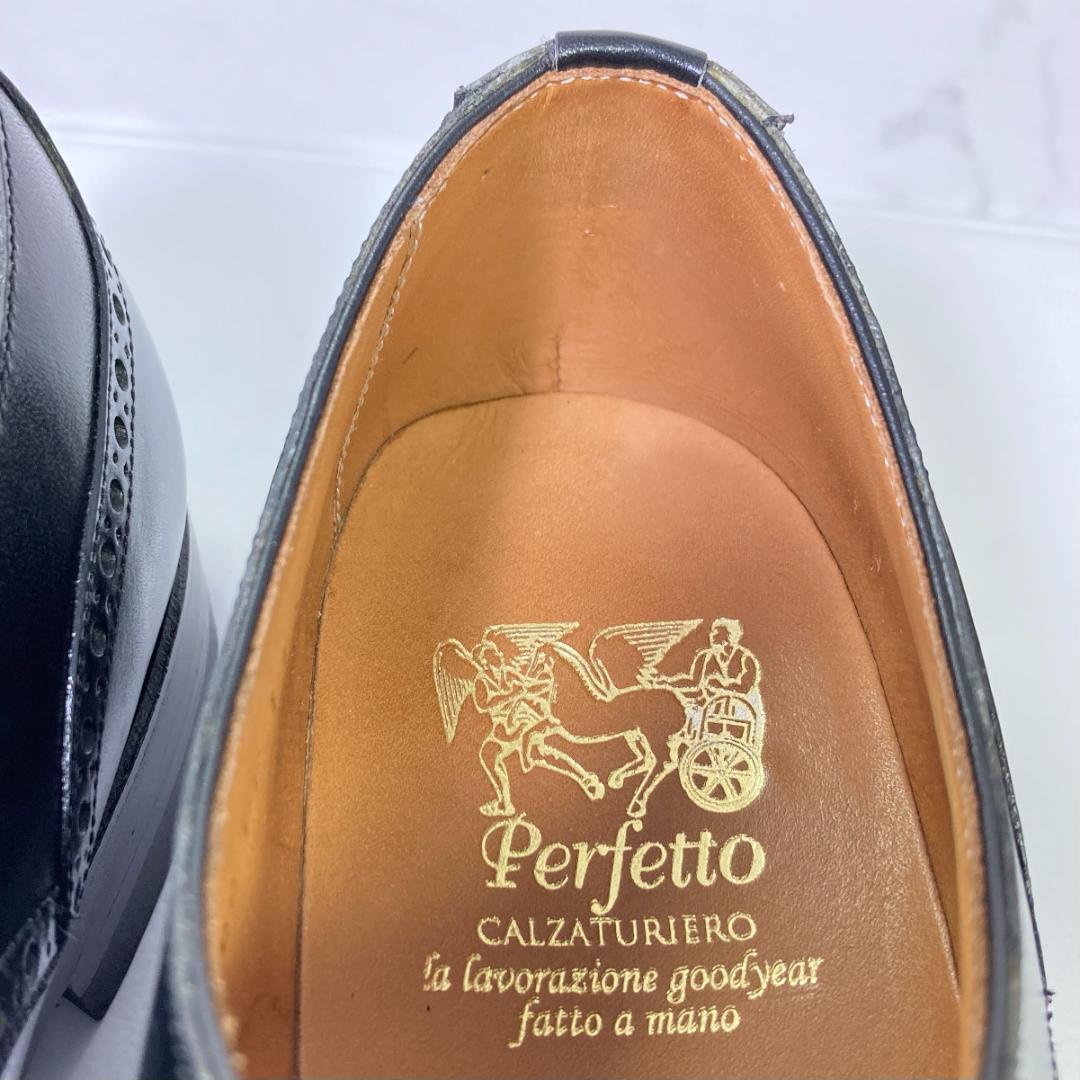 【美品】ペルフェット ドレスシューズ パンチドキャップトゥ 25.0㎝ ブラック