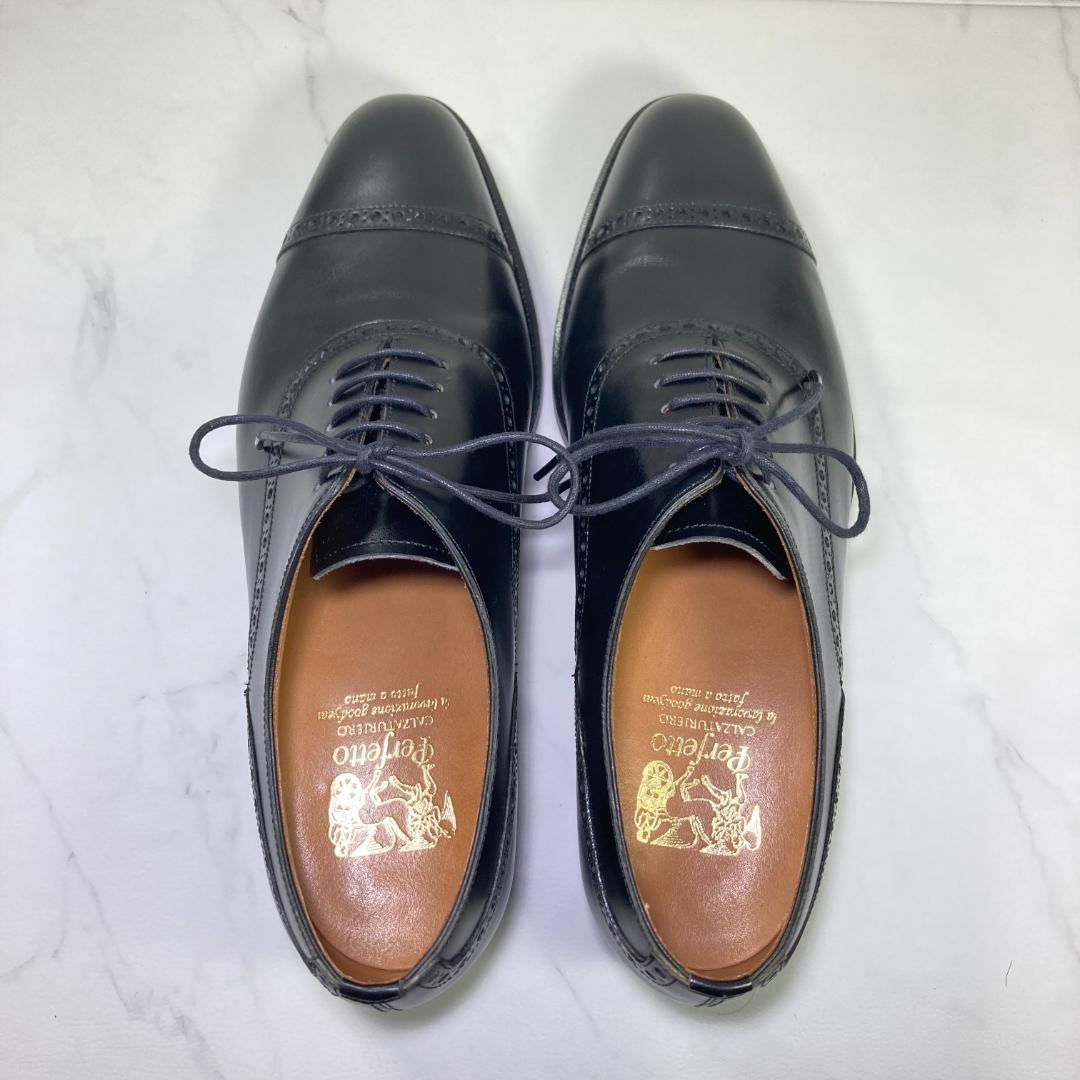 【美品】ペルフェット ドレスシューズ パンチドキャップトゥ 25.0㎝ ブラック