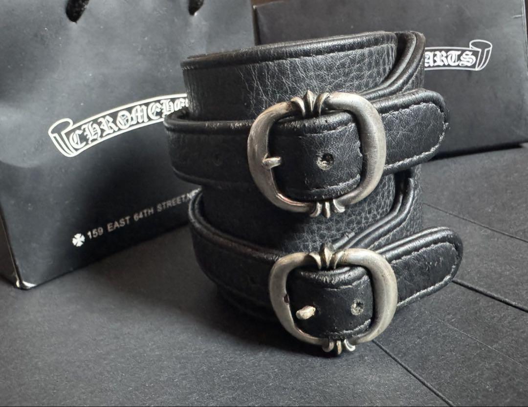 正規品　Chrome Hearts ダブルR&R レザー　ブレス　 リストバンド