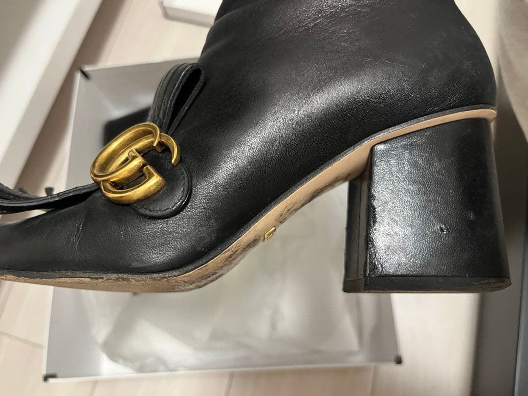 GUCCI 黒 レザー フリンジ ブーティ ショートブーツ