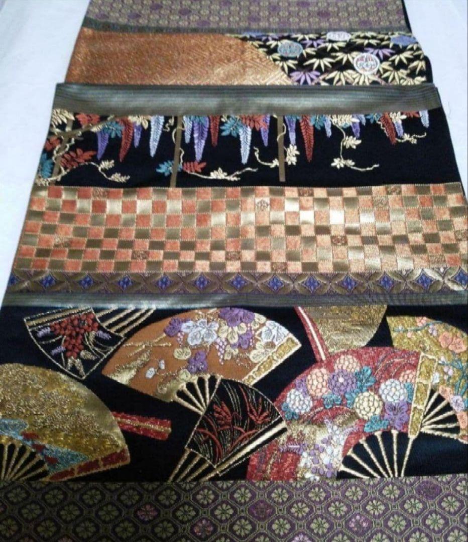 帯 黒留袖の帯 扇刺繍 正絹 帯 黒留袖の帯 扇刺繍 正絹
