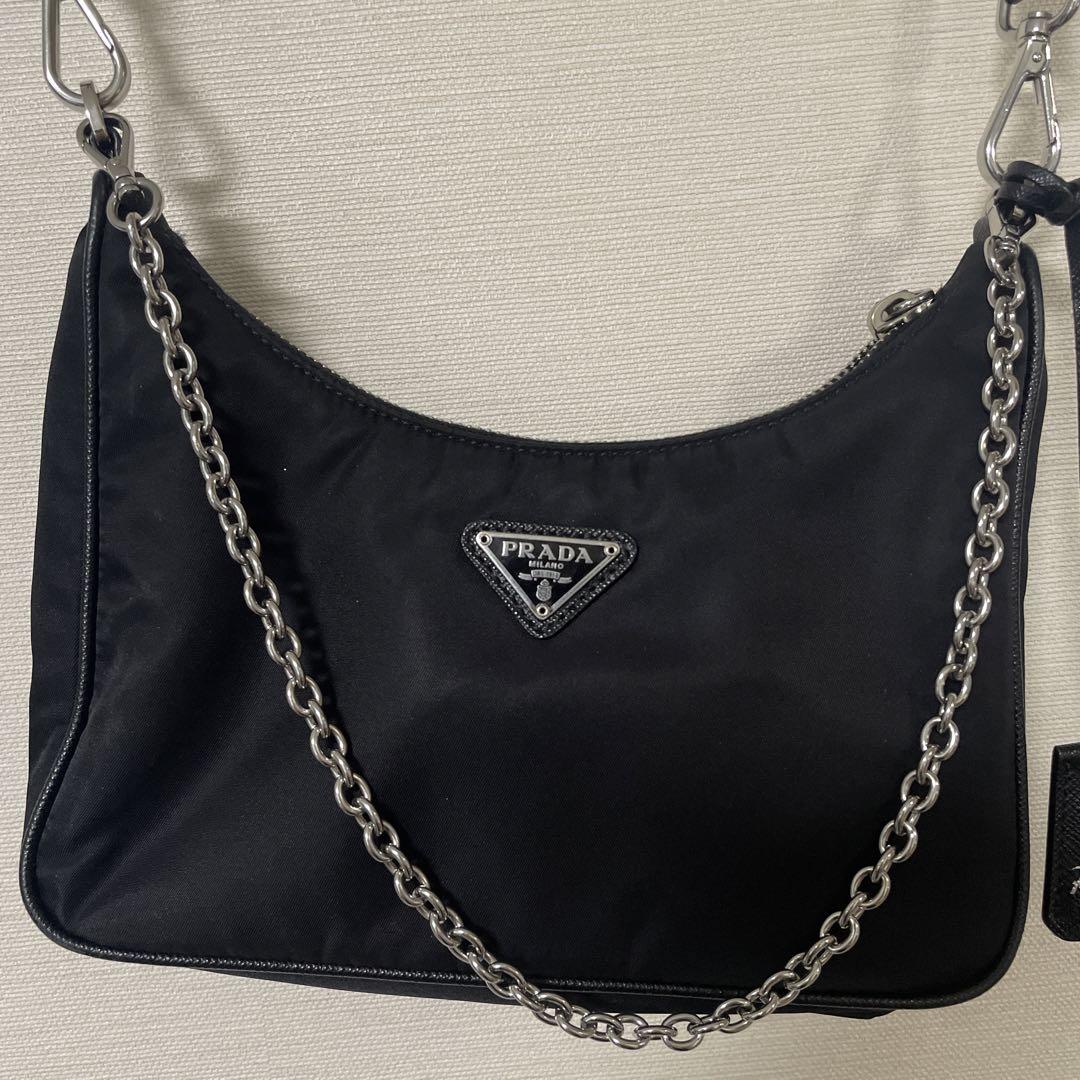 PRADA 黒 ナイロン バッグ チェーンストラップ 小型ポーチ付き