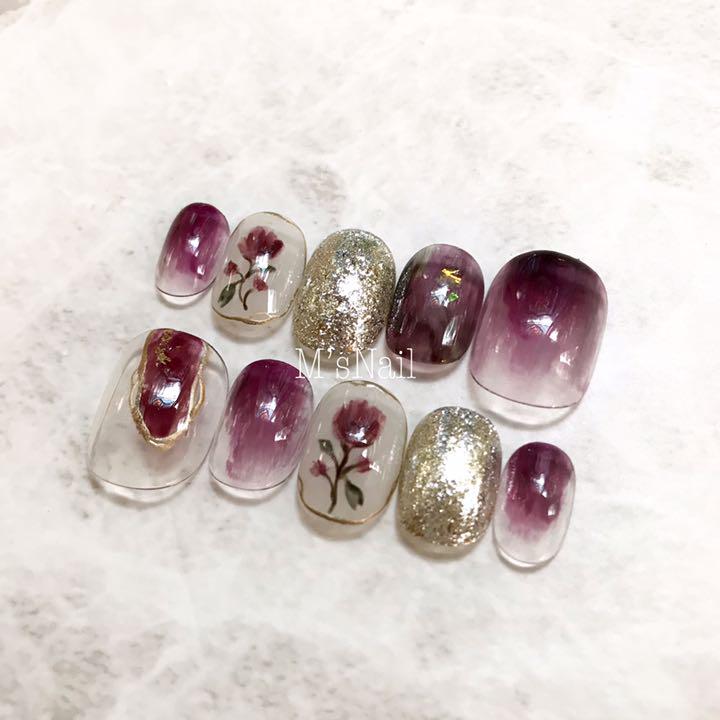 ネイルチップ 花 ニュアンス ちゅるん うるうる フルオーダー オーダーネイル