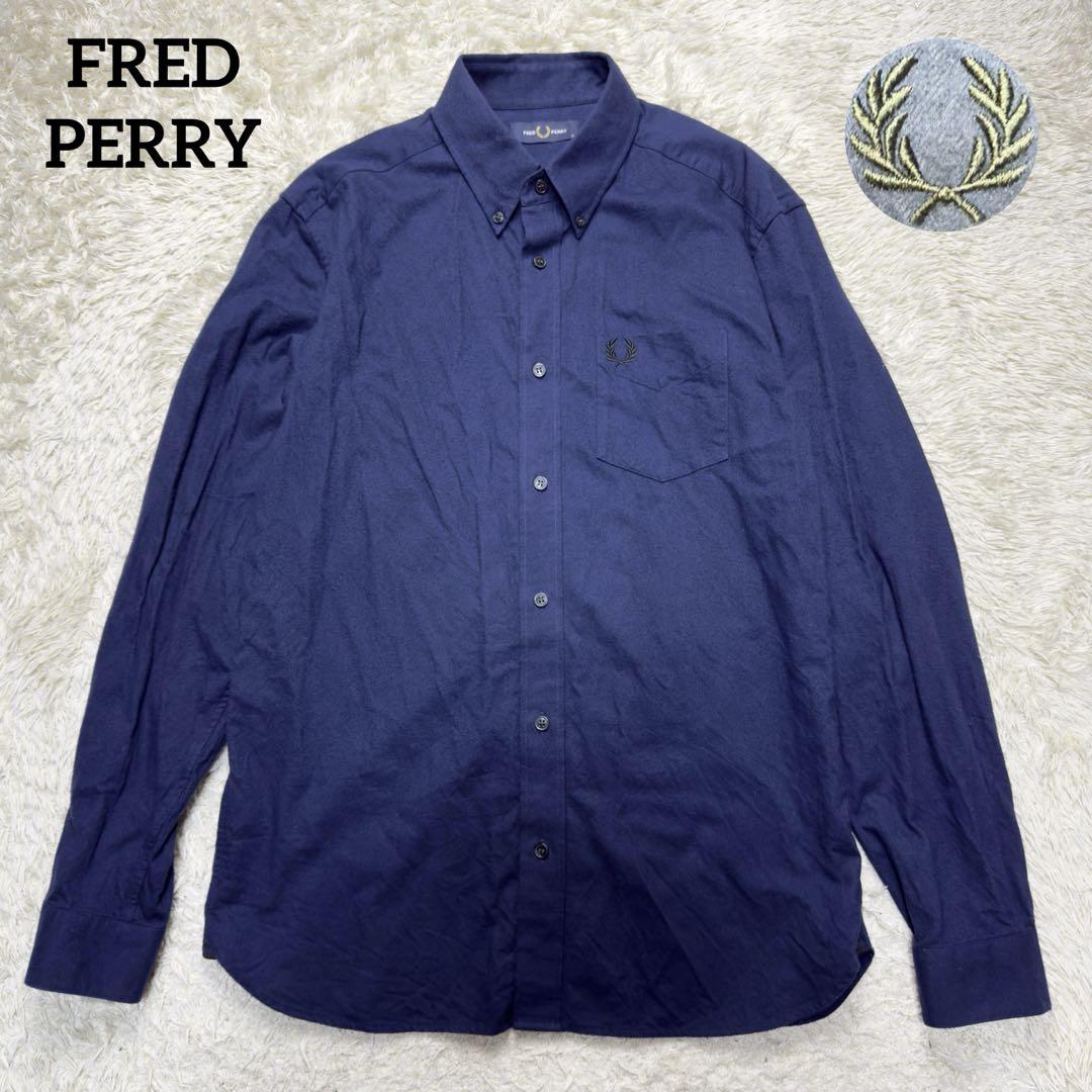 FRED PERRY フレッドペリー 長袖 シャツ ネイビー 刺繍ロゴ 4,500円