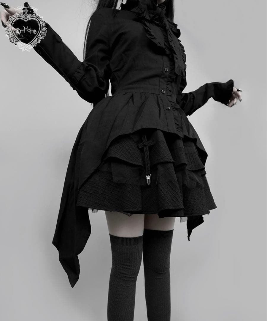 DimMoire イレヘムリボンブラウス　ふんわりフリルスカート　BLACK