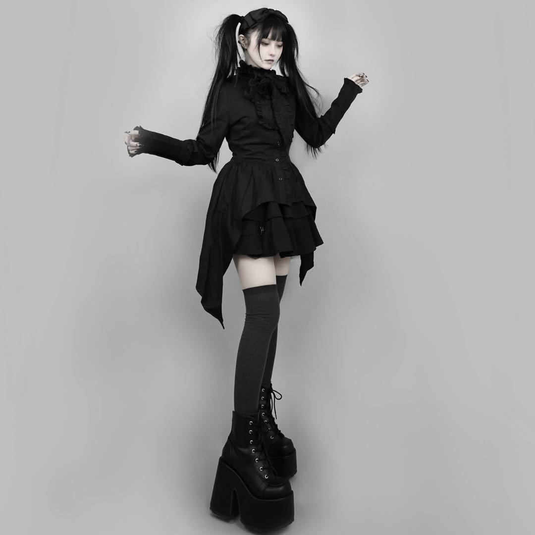 DimMoire イレヘムリボンブラウス　ふんわりフリルスカート　BLACK
