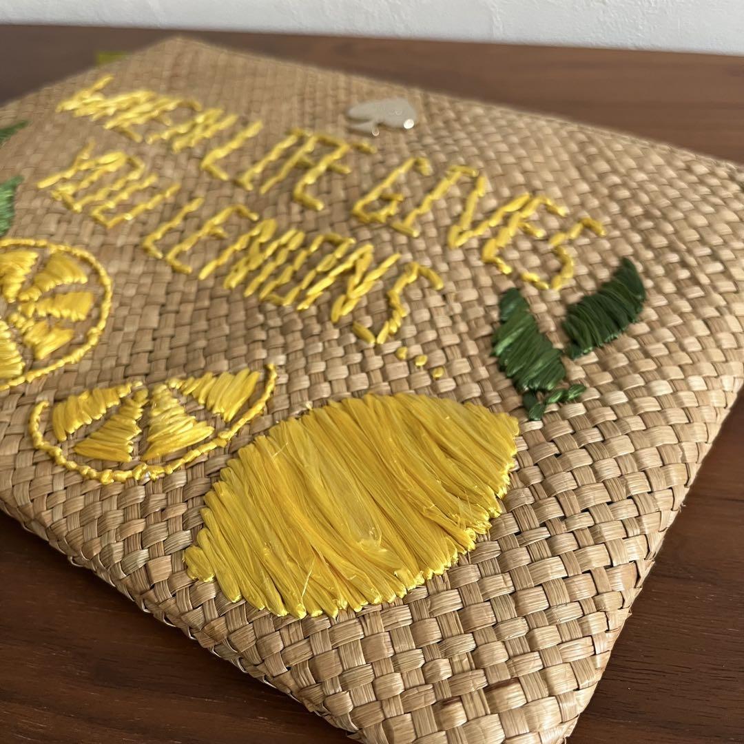 kate spade クラッチバッグ ポーチ レモン柄刺繍 - メルカリ