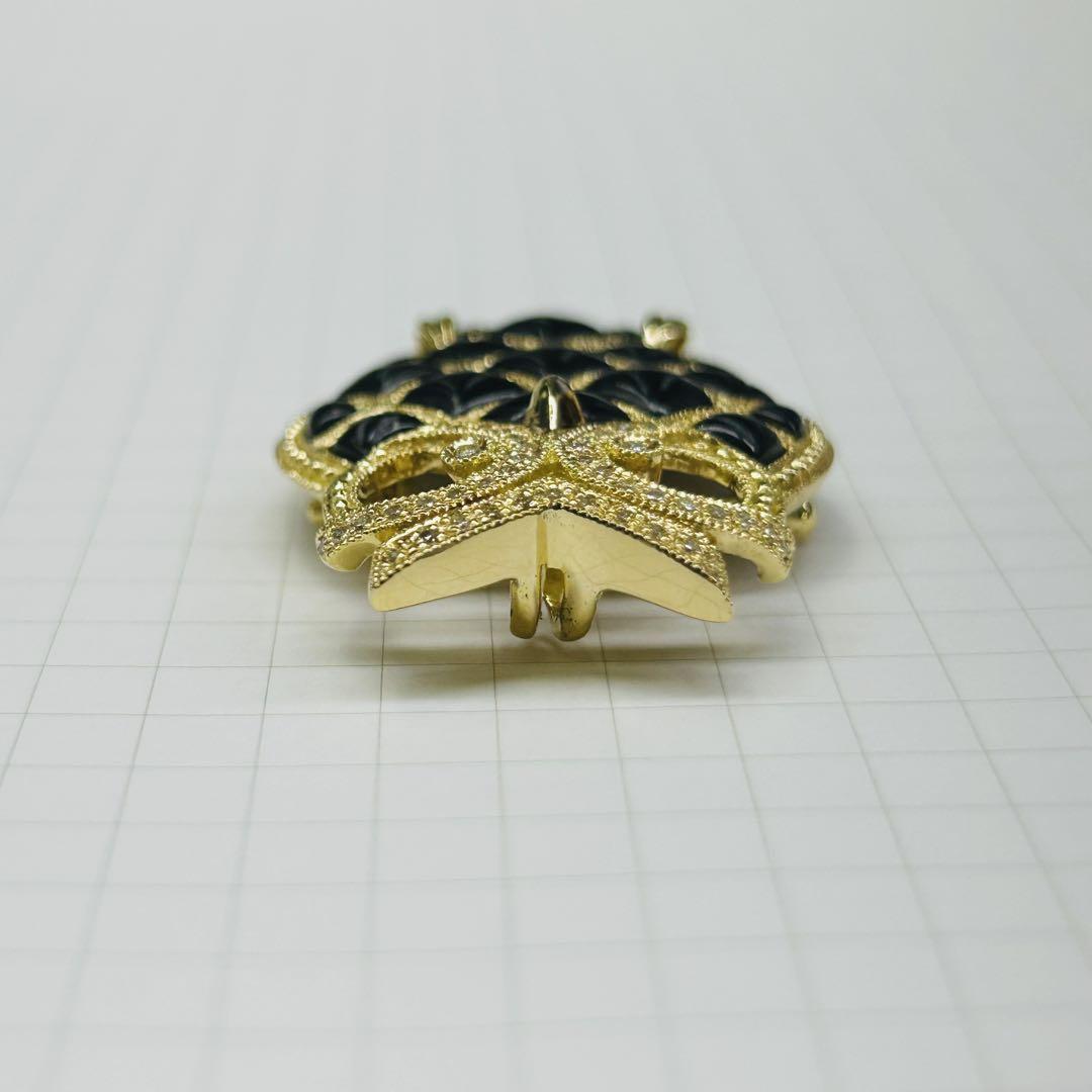 18金　フクロウ　オニキス　ダイヤ　ブローチ兼ペンダント