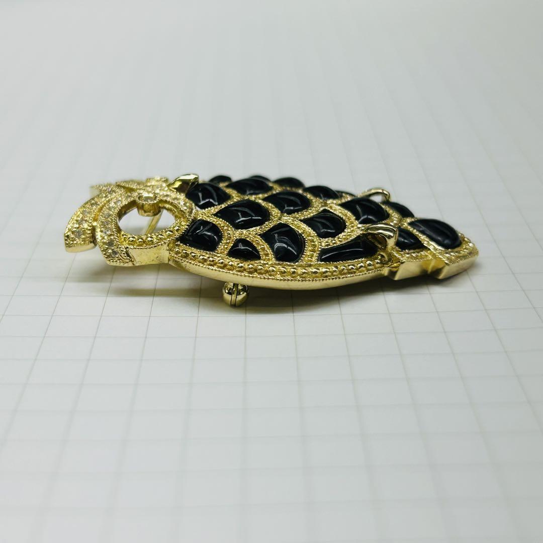 18金　フクロウ　オニキス　ダイヤ　ブローチ兼ペンダント