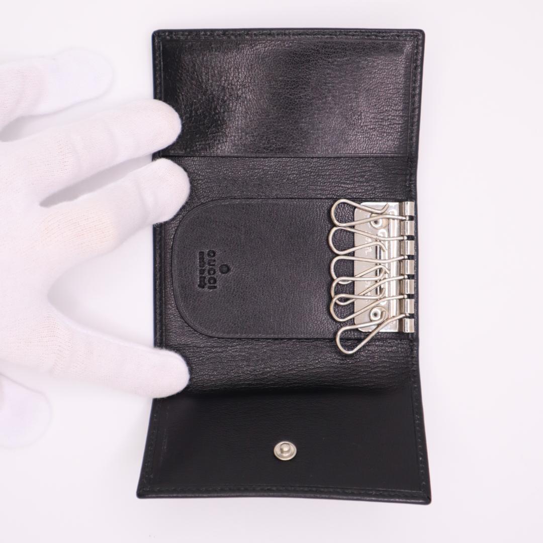 美品 GUCCI グッチ 黒レザー キーケース 6連 シルバー 箱カード付 刻印