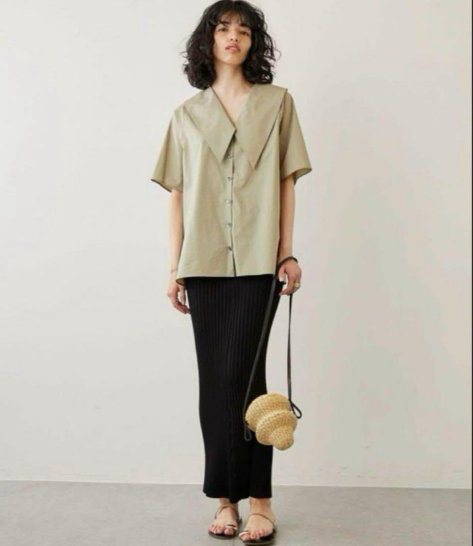 Whim Gazette 21ss ハーフスリーブビッグフラットカラーブラウス