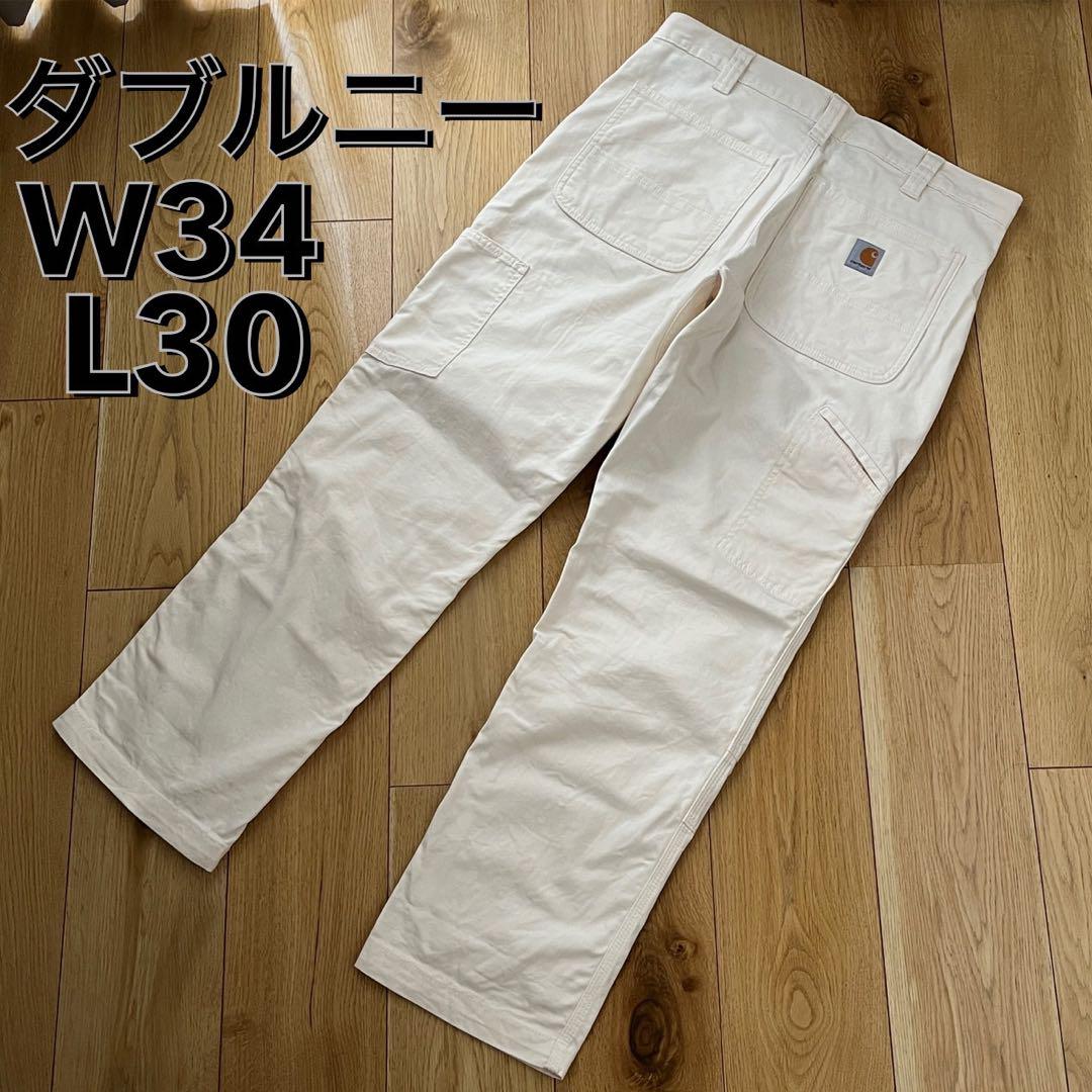 美品　W34　L30　カーハート　ダブルニー　ペインターパンツ　ワーク　ホワイト