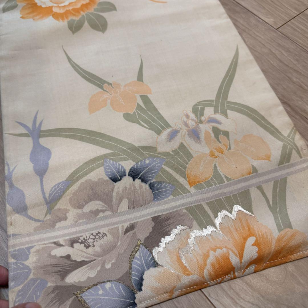 超美品　　正絹　刺繍名古屋帯　アンティーク　大正ロマン　帯　サーモン　313