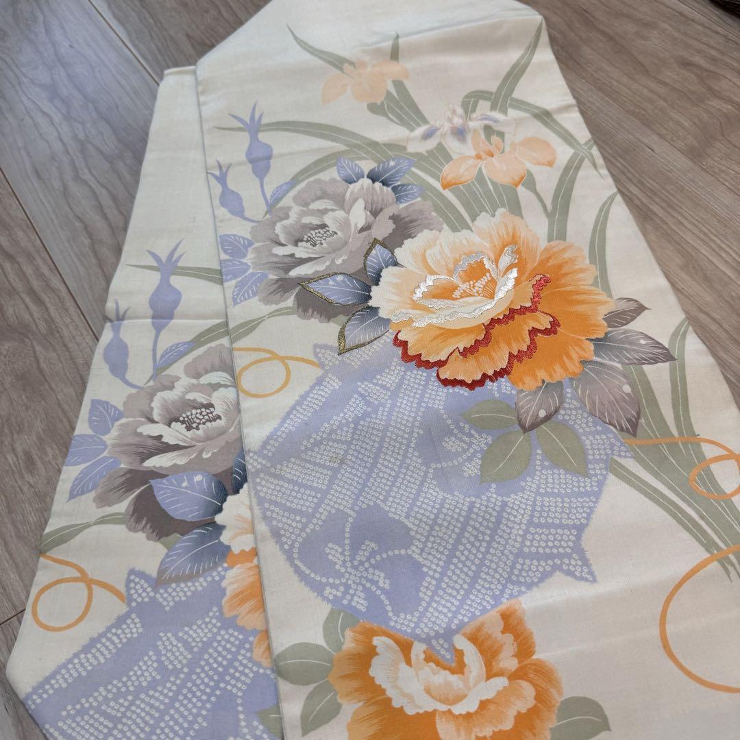 超美品　　正絹　刺繍名古屋帯　アンティーク　大正ロマン　帯　サーモン　313