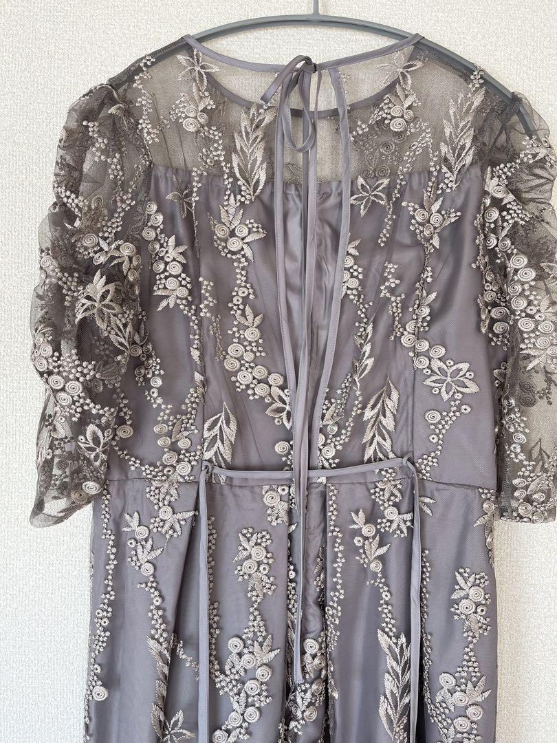 niana 刺繍レース バックリボン パーティードレス ラベンダー