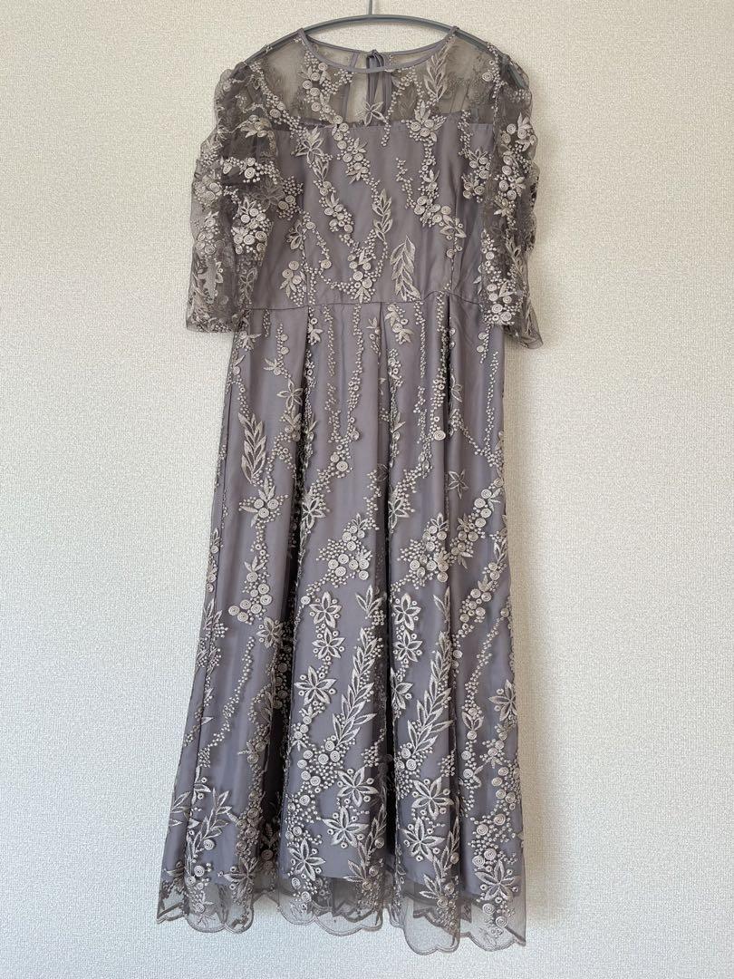 niana 刺繍レース バックリボン パーティードレス ラベンダー