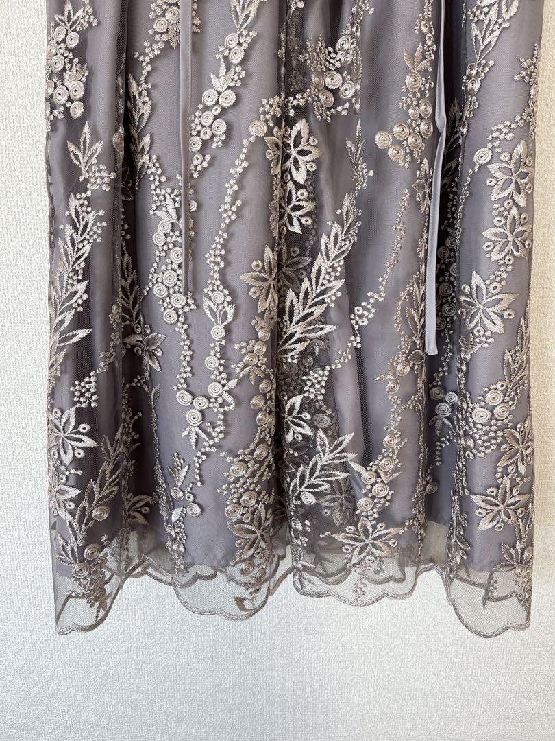 niana 刺繍レース バックリボン パーティードレス ラベンダー