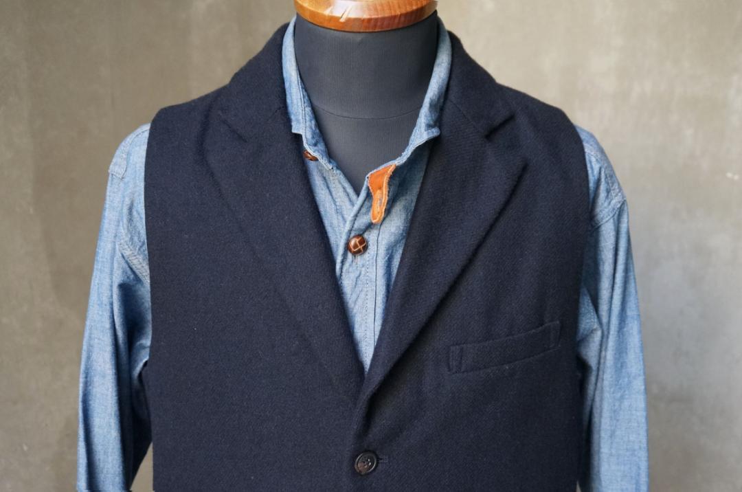 SCOTCH&SODA 濃紺 ウールフランネル 襟付オッドベスト ラペルドベスト