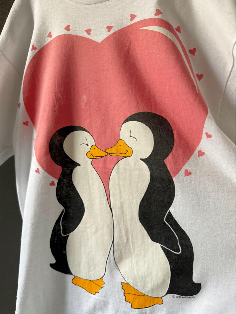 ビンテージ 80s USA ♥︎ ハート ペンギン LOVEピンク Tシャツ 希少