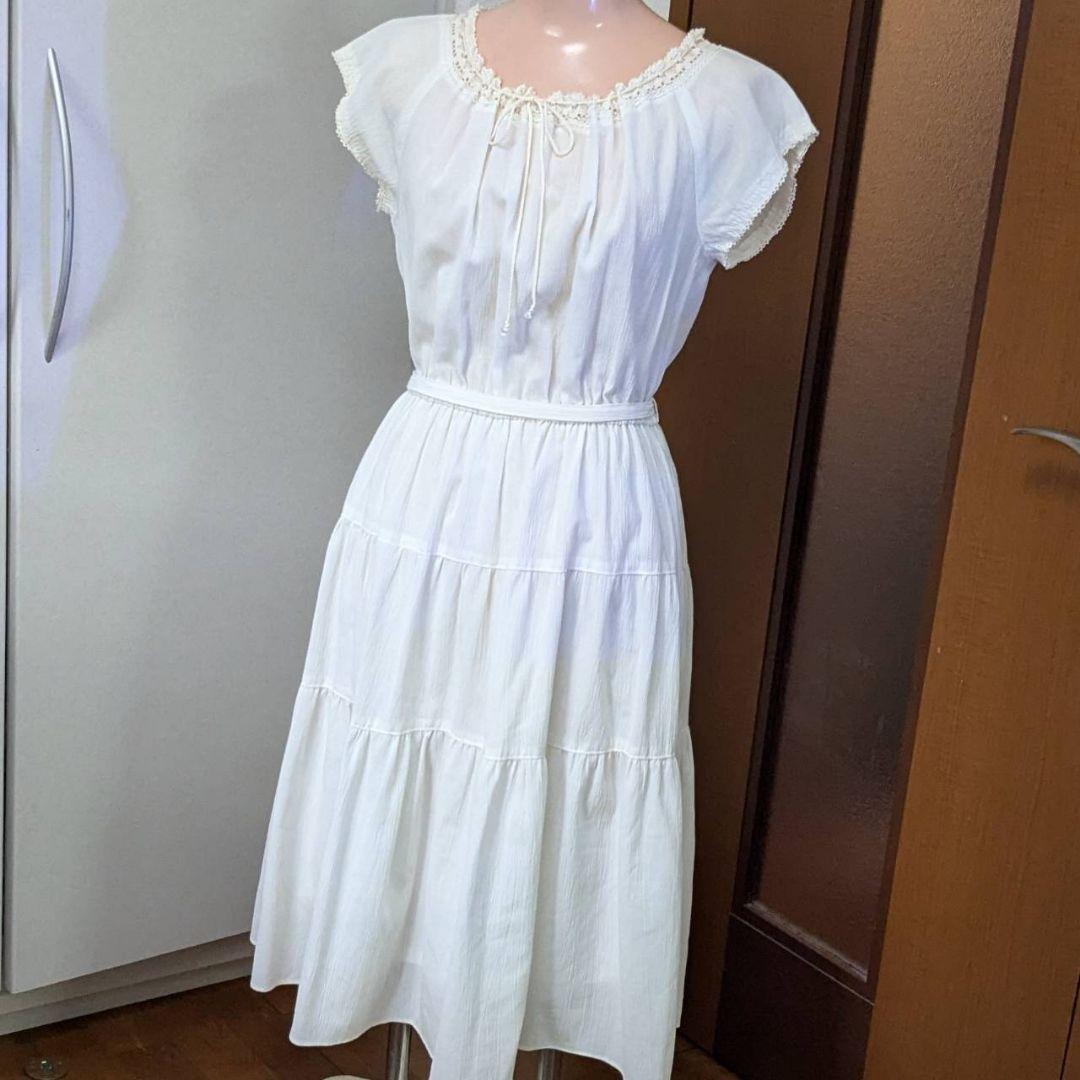 【未使用に近い】 ワンピース オフホワイト 白 シースルー シフォン レース