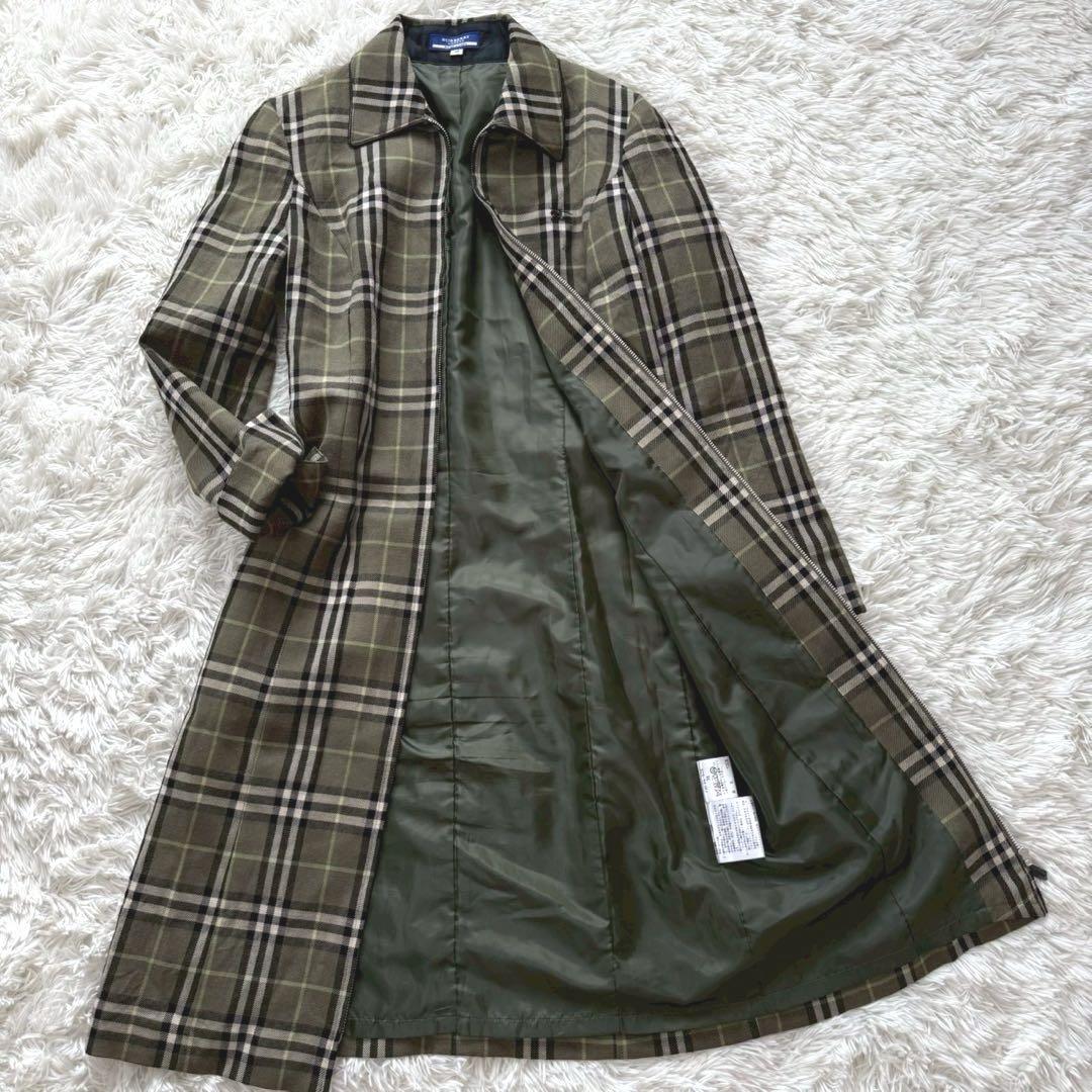 バーバリーブルーレーベル ウールコート ロングコート ノバチェック 白 38 M 高級感 BURBERRY BLUE LABEL バーバリーブルーレーベル ロング