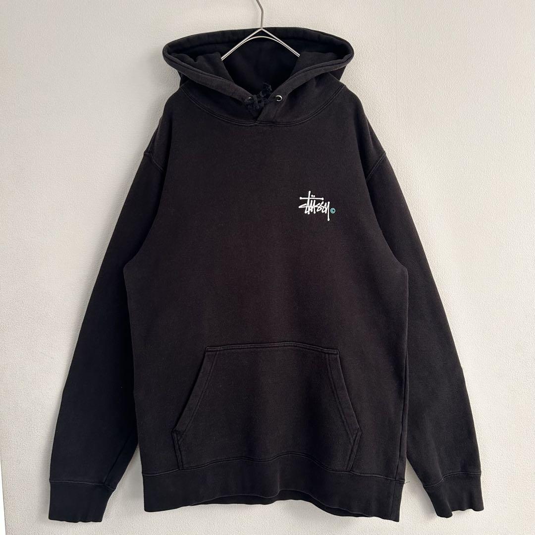 【フェード感最高】STUSSY パーカー　ロゴプリント　ブラック　M
