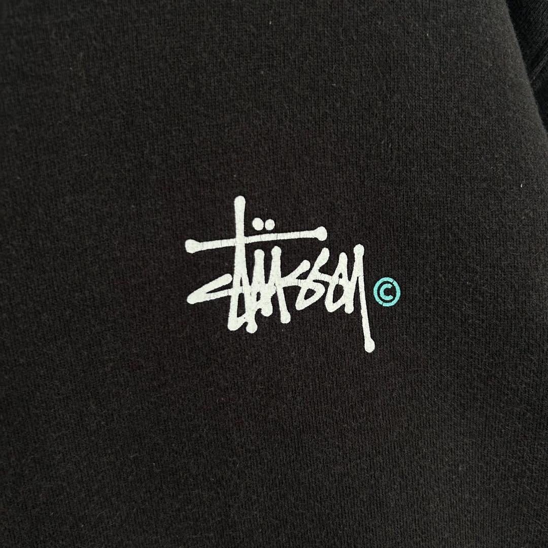 【フェード感最高】STUSSY パーカー　ロゴプリント　ブラック　M