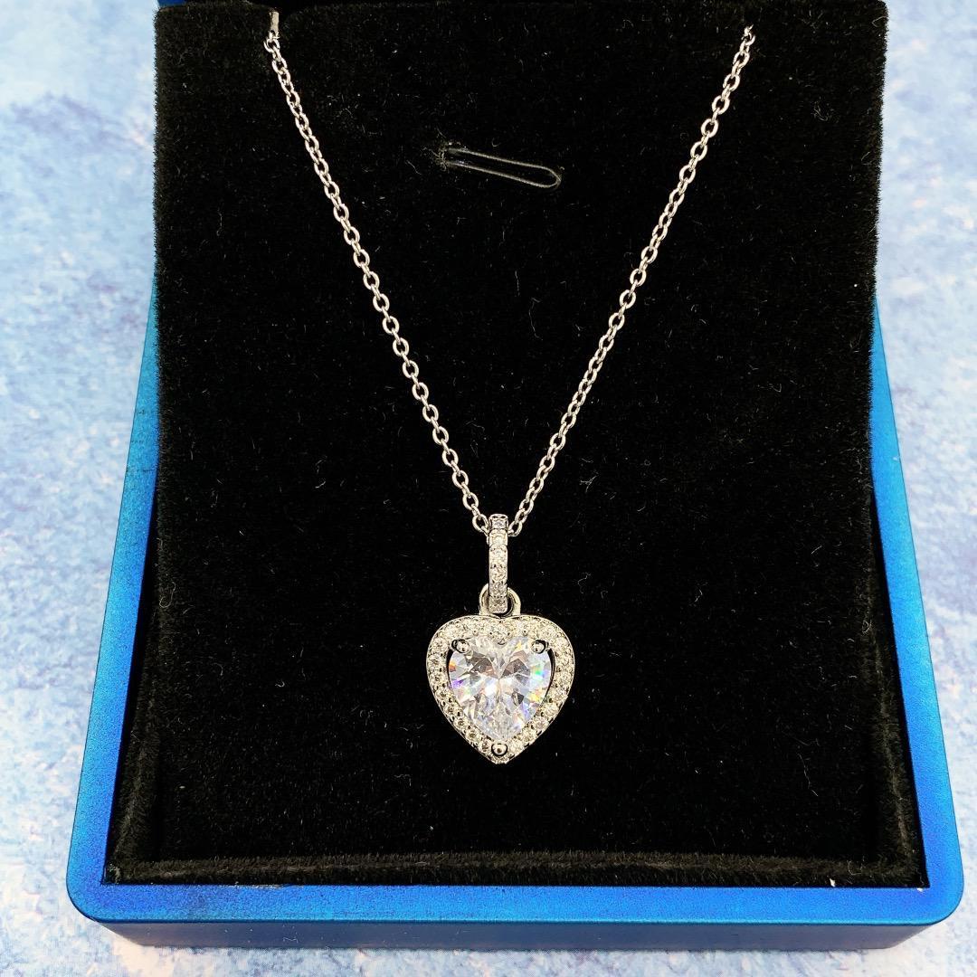 343Nb【オシャレ】1粒 ダイヤ ハート ネックレス CZ シルバーチェーン
