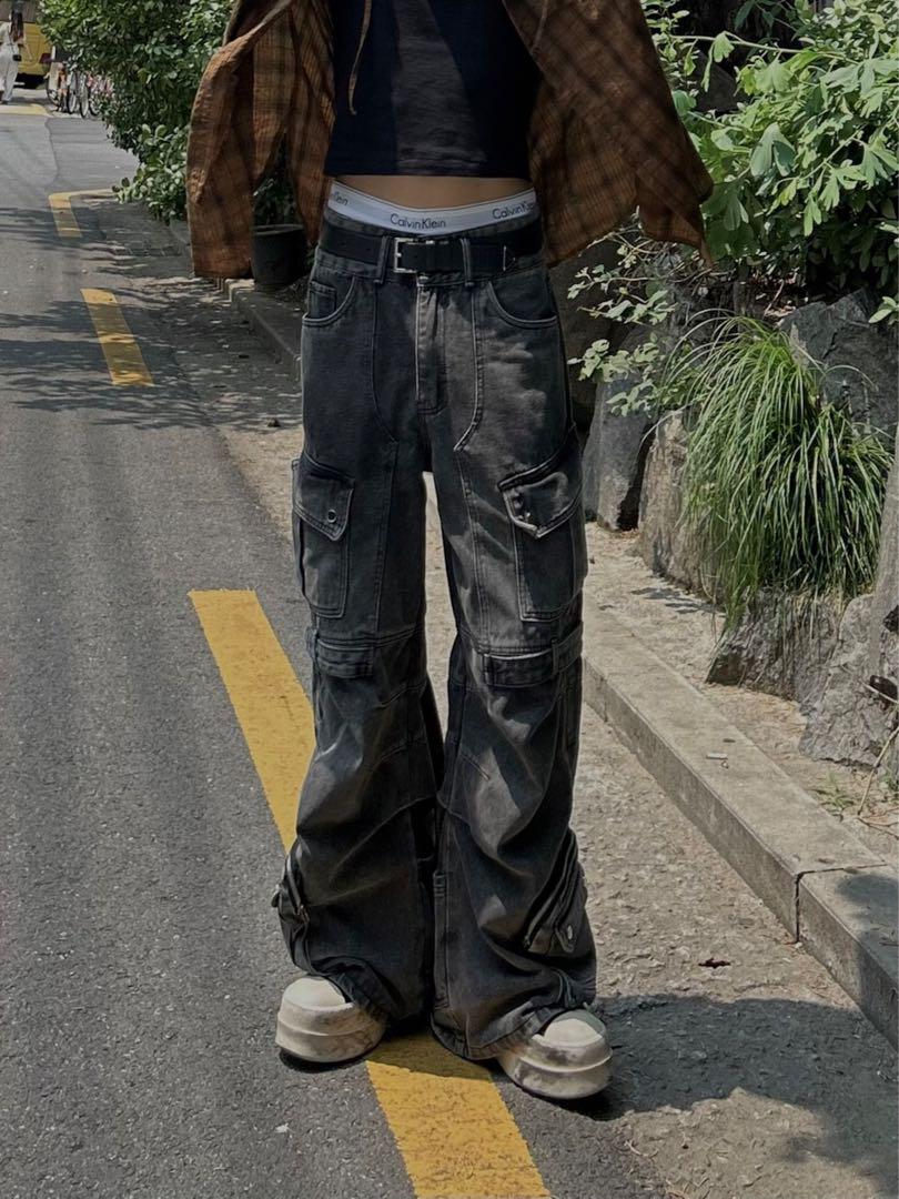 パンツ Radiant Belt cargo black denim