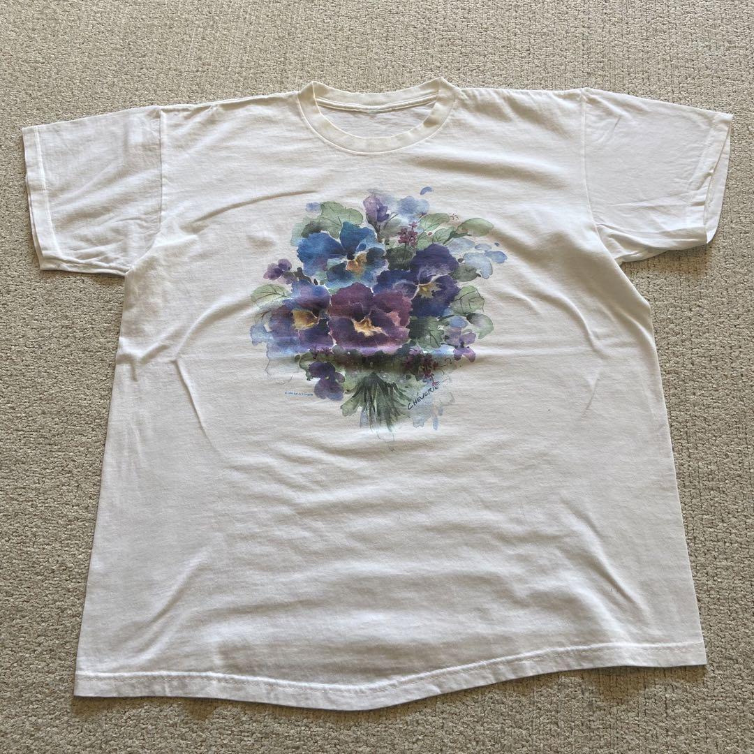 A380 90s ヴィンテージ Tシャツ シングルステッチ フラワー アート