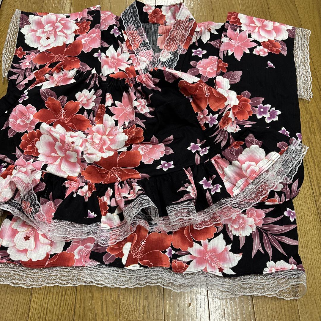浴衣ドレス 大人用 黒 ピンク 赤 花 量産型 姫ギャル 平成女児