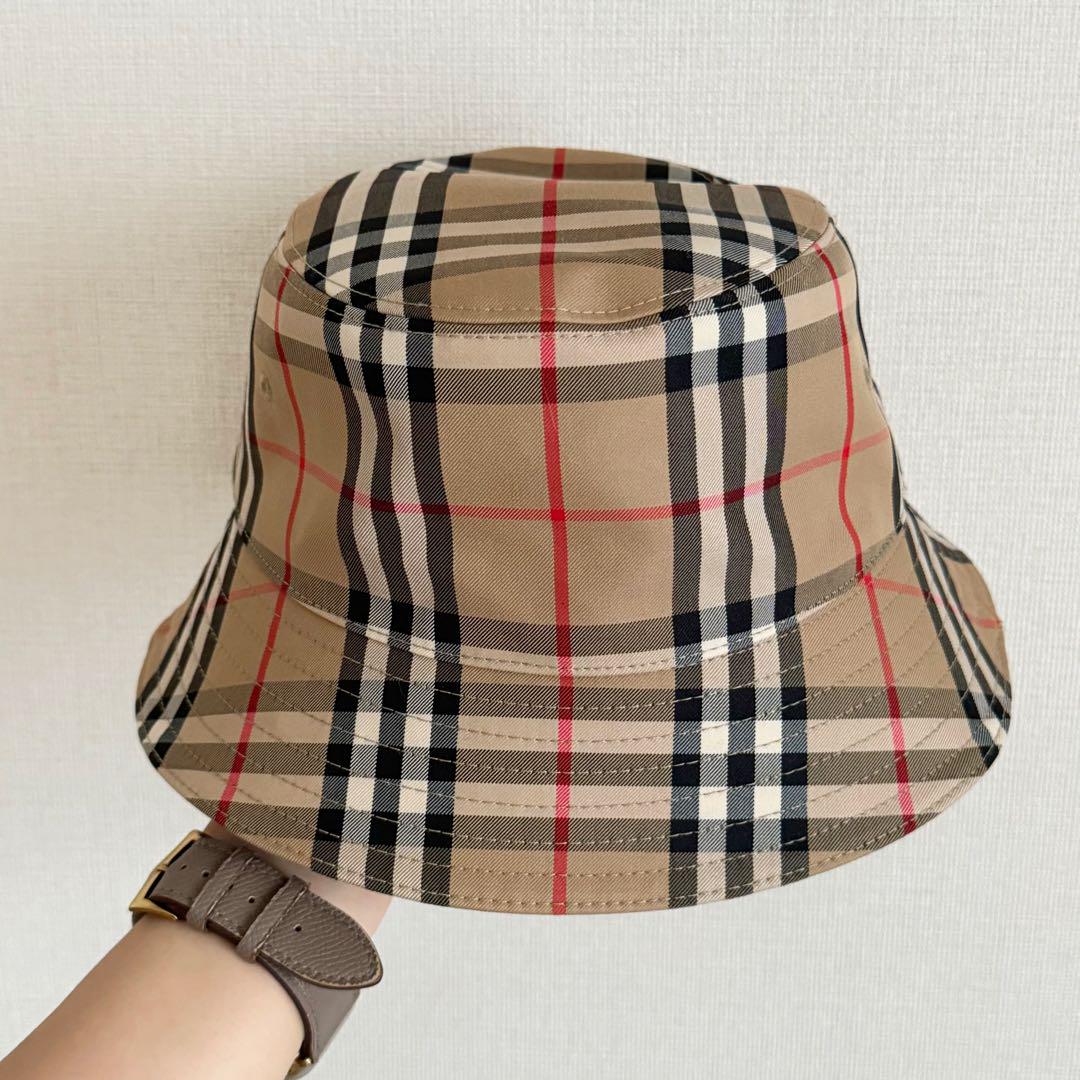 【美品】Burberry チェック　テクニカルコットンバケットハット M