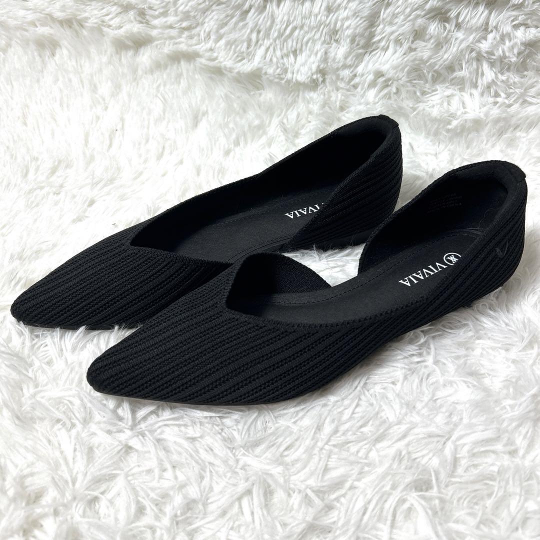 【極美品・未使用級】VIVAIA Vカットフラットシューズ ブラック23.5cm