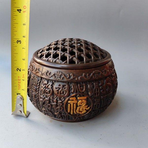 銅 細工  竹で編んだ網  百福   香炉   香道具  工芸品 美術品 置物