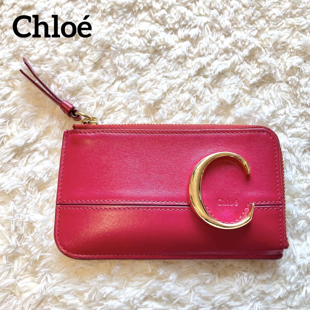 Chloe レザー フラグメントケース ロゴ 本革 ピンク