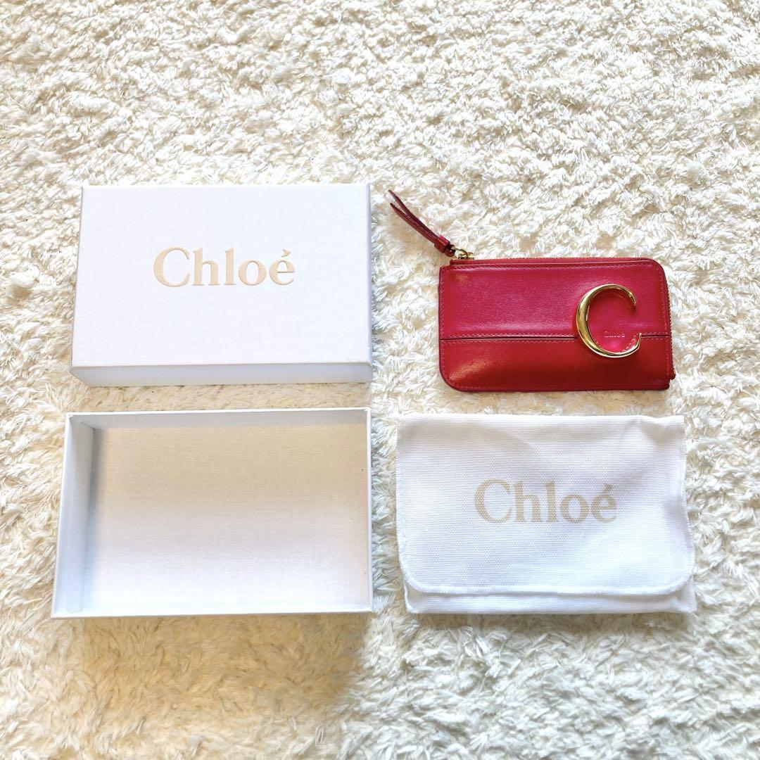 Chloe レザー フラグメントケース ロゴ 本革 ピンク