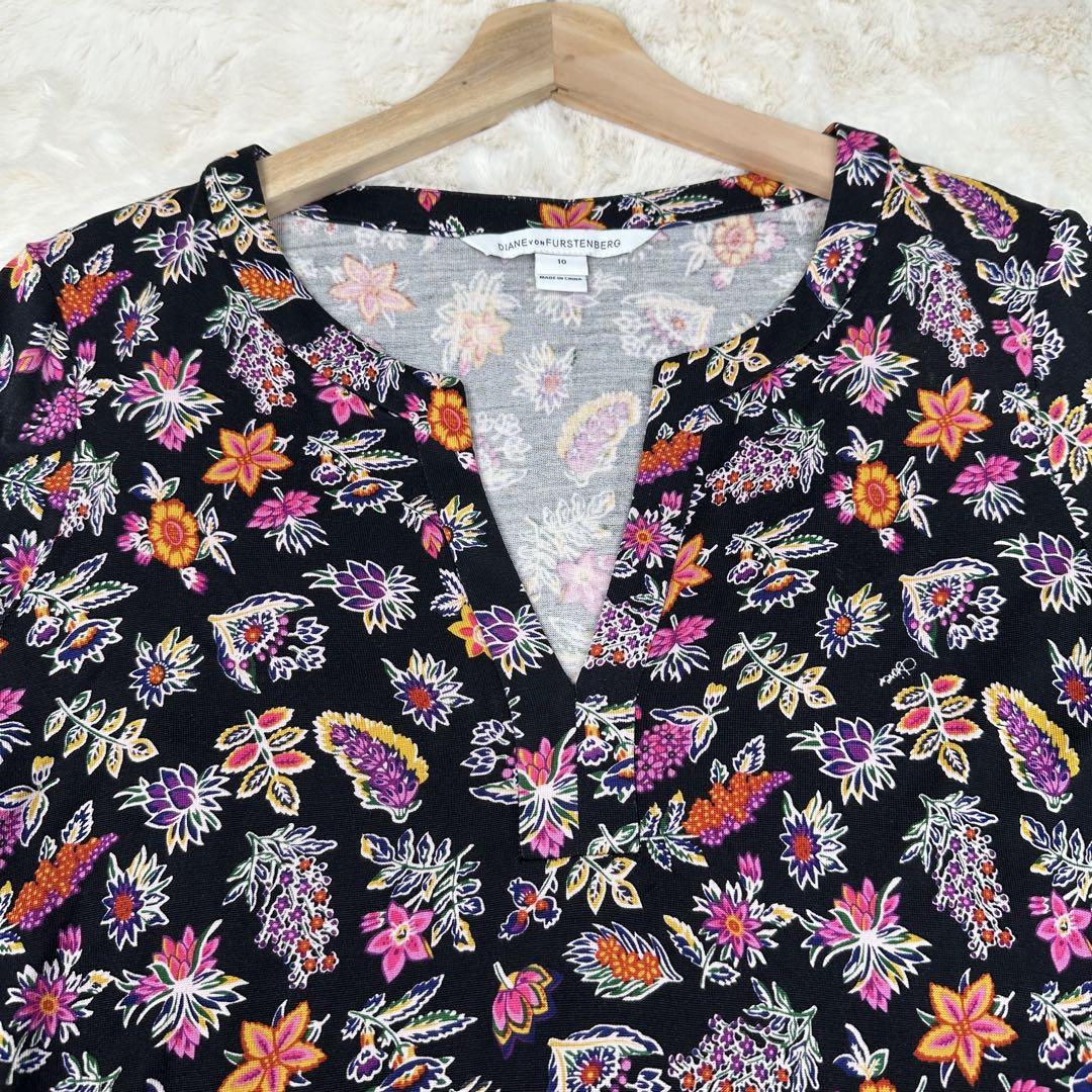 ✨美品✨ダイアン シルク100% 花柄ワンピース 華やか Aライン 10 L