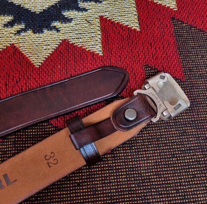 RRLダブルアールエル レザーベルト 32 ブラック ダブルアールエル) RRL 米国製 レザー ダブル Oリング ベルト