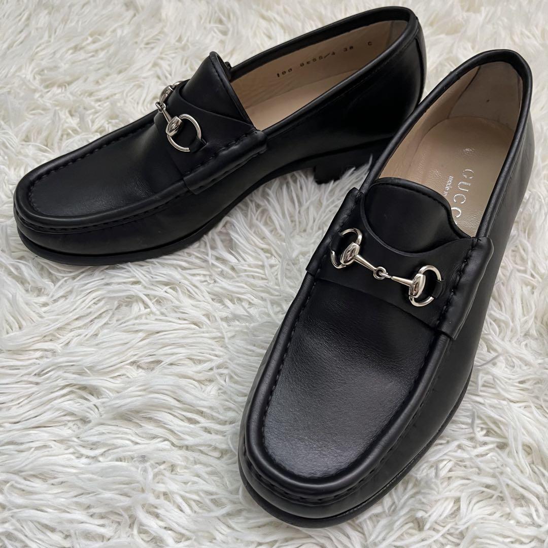 【美品】GUCCI グッチ ホースビット 黒銀 ローファー レザー 38 C